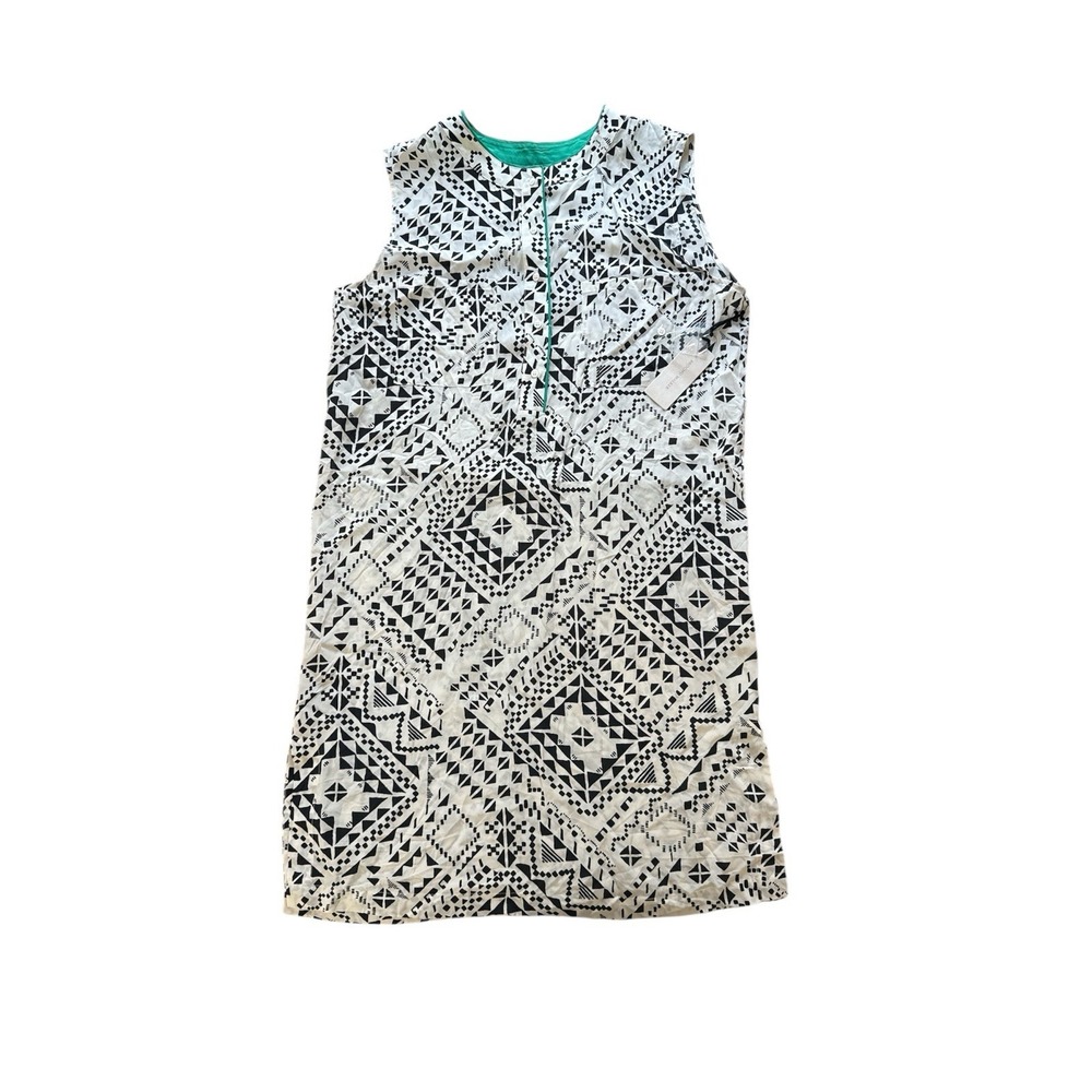 Brochu Walker Aubrey Tunic Dress Medium Silk Shift Sleeveless Black White Print
